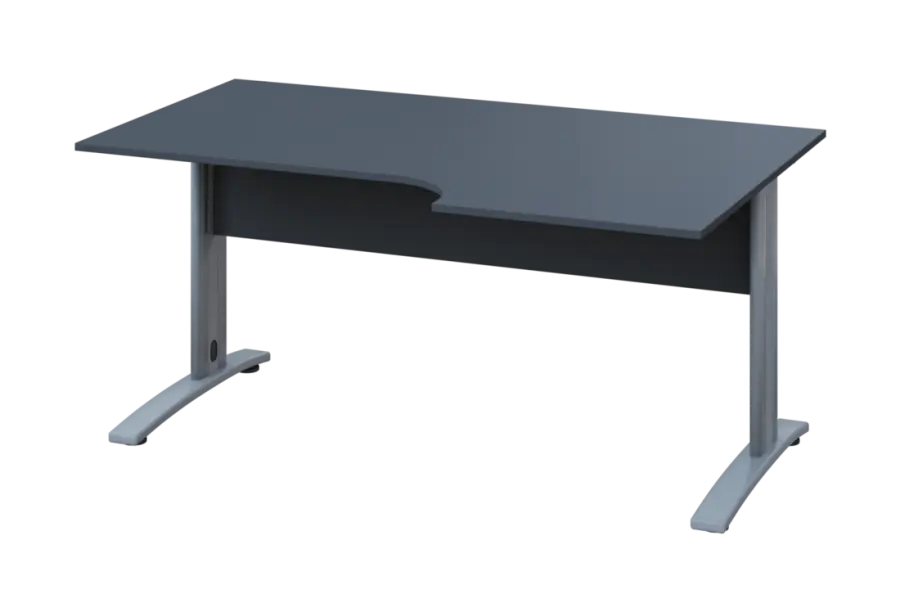 ERK 28 - 166 stůl kancelářský, rohový, pravý, kovová podnož stříbrná, deska 25 mm, široký 1600 mm, antracit